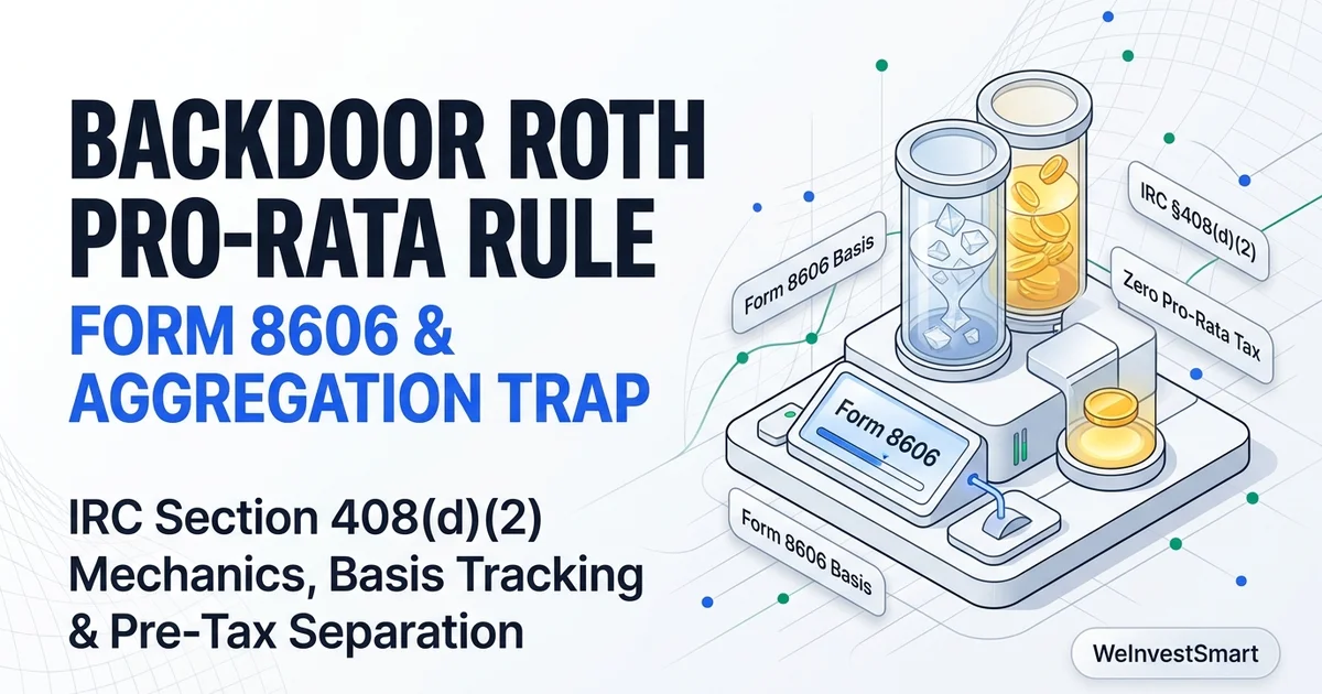 Backdoor Roth pro-rata rule diagram illustrating IRS Form 8606 aggregation and account separation