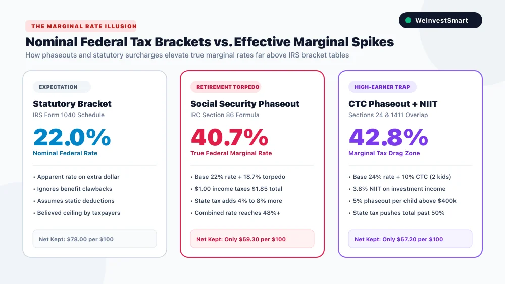 Nominal Federal Tax Brackets vs Effective Marginal Spikes