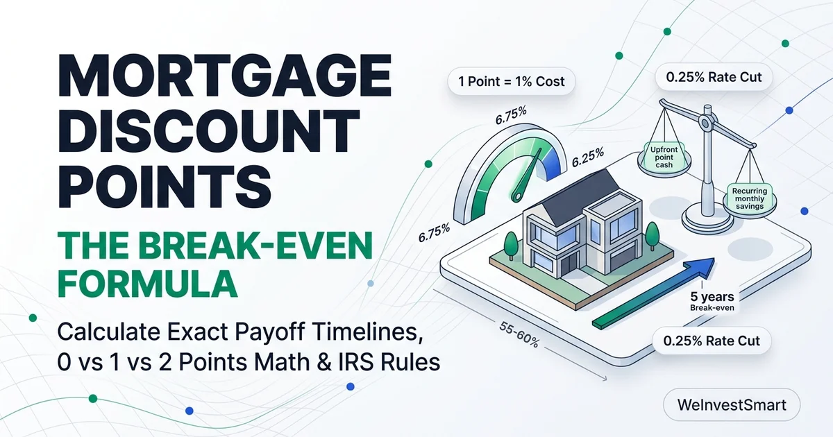 Mortgage discount points break-even calculation formula and cash-to-close comparison for 30-year loans