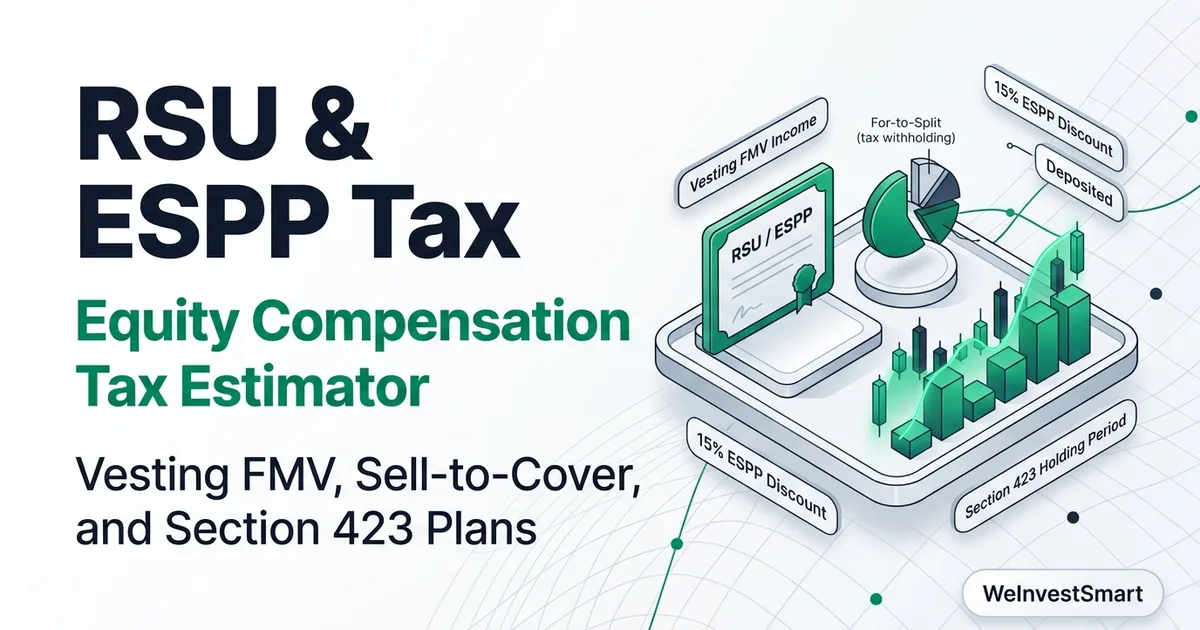 RSU and ESPP equity compensation tax calculation showing stock vesting, sell-to-cover withholding, and cost basis accounting
